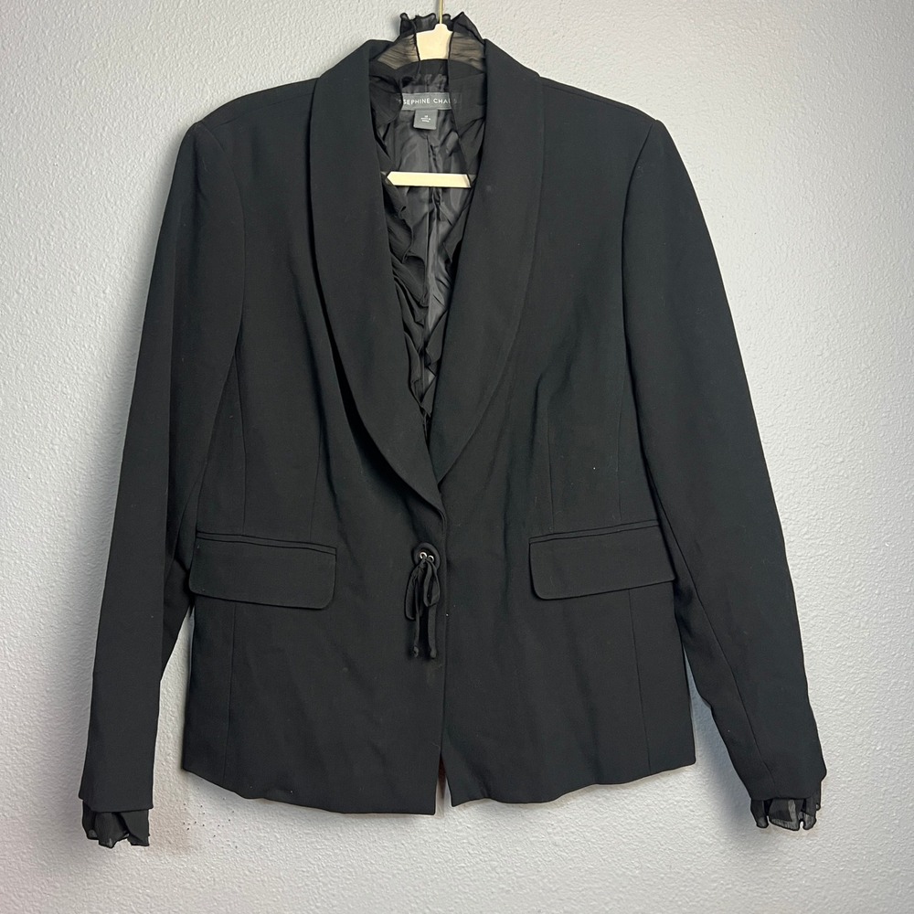 Josephine Chaus Black Blazer Jacket Ruffle Trim Single Button Career Sz 12
